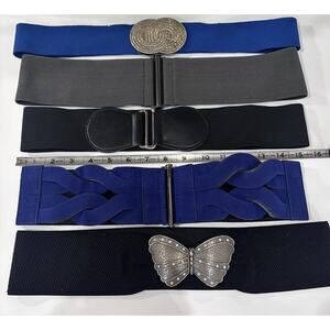 Vintage 80's 90's Womens Stretch Belts Wide Retro Glam Metal Lot Y2K Black Blue